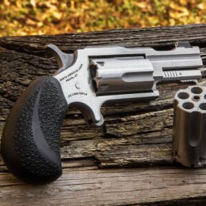 North American Arms Mini-Rev BugOut II .22 Magnum stainless revolver with black rubber grip