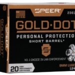 SP23611GD Speer Gold Dot Short Barrel Handgun Ammunition 9mm Luger (+P) 124 gr HP 1150 fps 20/ct