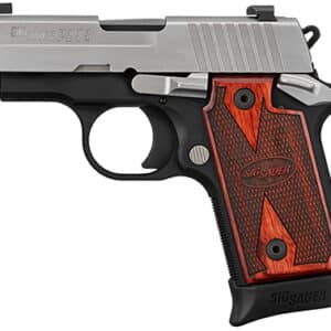Sig Sauer P238 .380 ACP two-tone stainless slide black alloy frame with wood grips