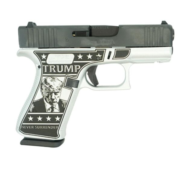 GLOCK 43X 9MM W FRONT RAILS BLACK USA Trump 2024 Mug Shot GLUX4350201FRMS Right Glock 43x Custom "Trump Mug Shot" Handgun 9mm Luger 10rd Magazines (2) 3.4" Barrel Accessory Rail USA Made