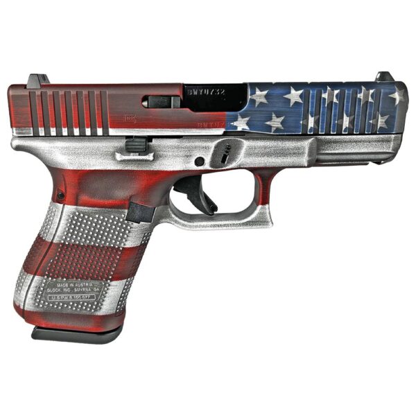 GLPA195S203COLFLAG 1 Glock 19 Gen 5 Custom "US Colony Flag" Handgun 9mm Luger 15rd Magazines (3) 4.02" Barrel Austria