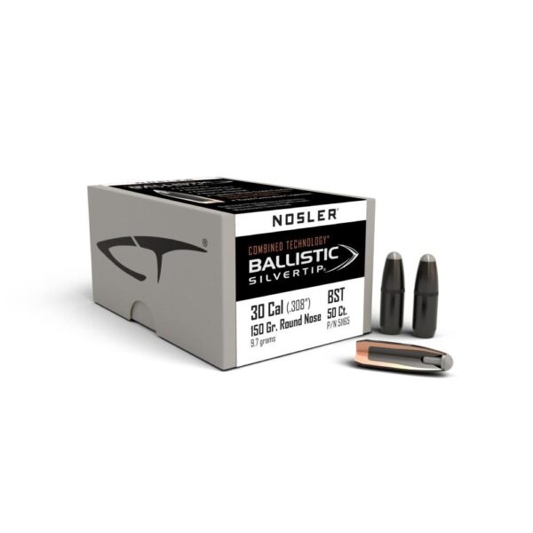 NO51165 1 Nosler Ballistic SilverTip Hunting Bullets .30 cal .308" 150 gr RN-SBT-BSTIP 50/ct