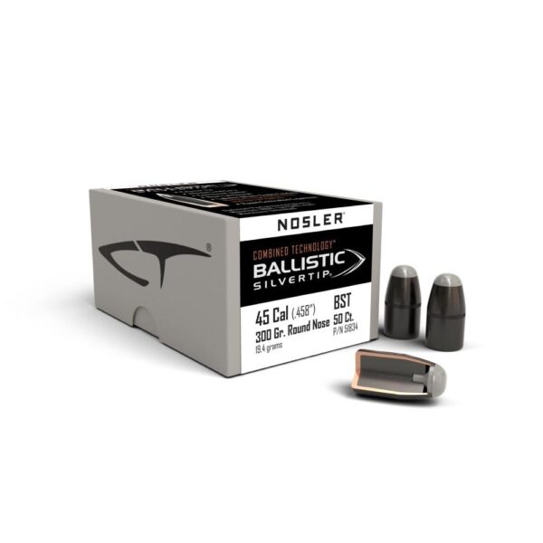 NO51834 1 Nosler Ballistic SilverTip Hunting Bullets .45/70 Gov .458" 300 gr RN-SBT-BSTIP 50/ct