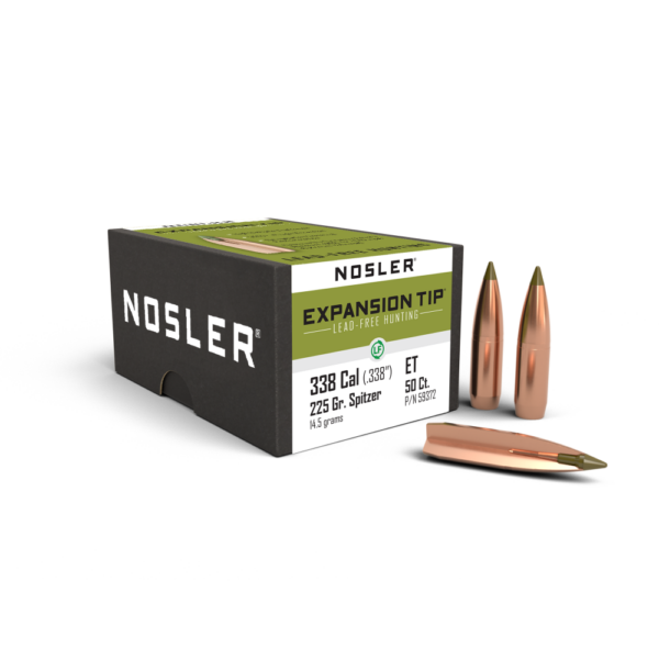 NO59372 1 Nosler E-Tip Lead Free Rifle Bullets .338 Lapua Mag .338" 225 gr SPTZ ETIP 50/ct