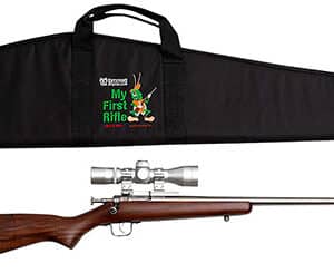 Keystone Crickett 22 LR single-shot bolt-action rifle with walnut stock and 4x32 scope
