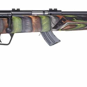 Savage Mark II .21 Sharp rifle with 18 inch threaded barrel and green laminate stock