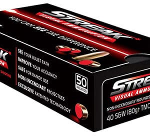 Ammo Inc 40180TMCSTRKRED50 Streak Visual (RED)  40S&W 180gr Total Metal Case 50 Per Box/20 Case