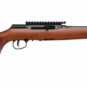 Savage A22 Timber Thumbhole .22 LR rifle with wood thumbhole stock and blued metal finish