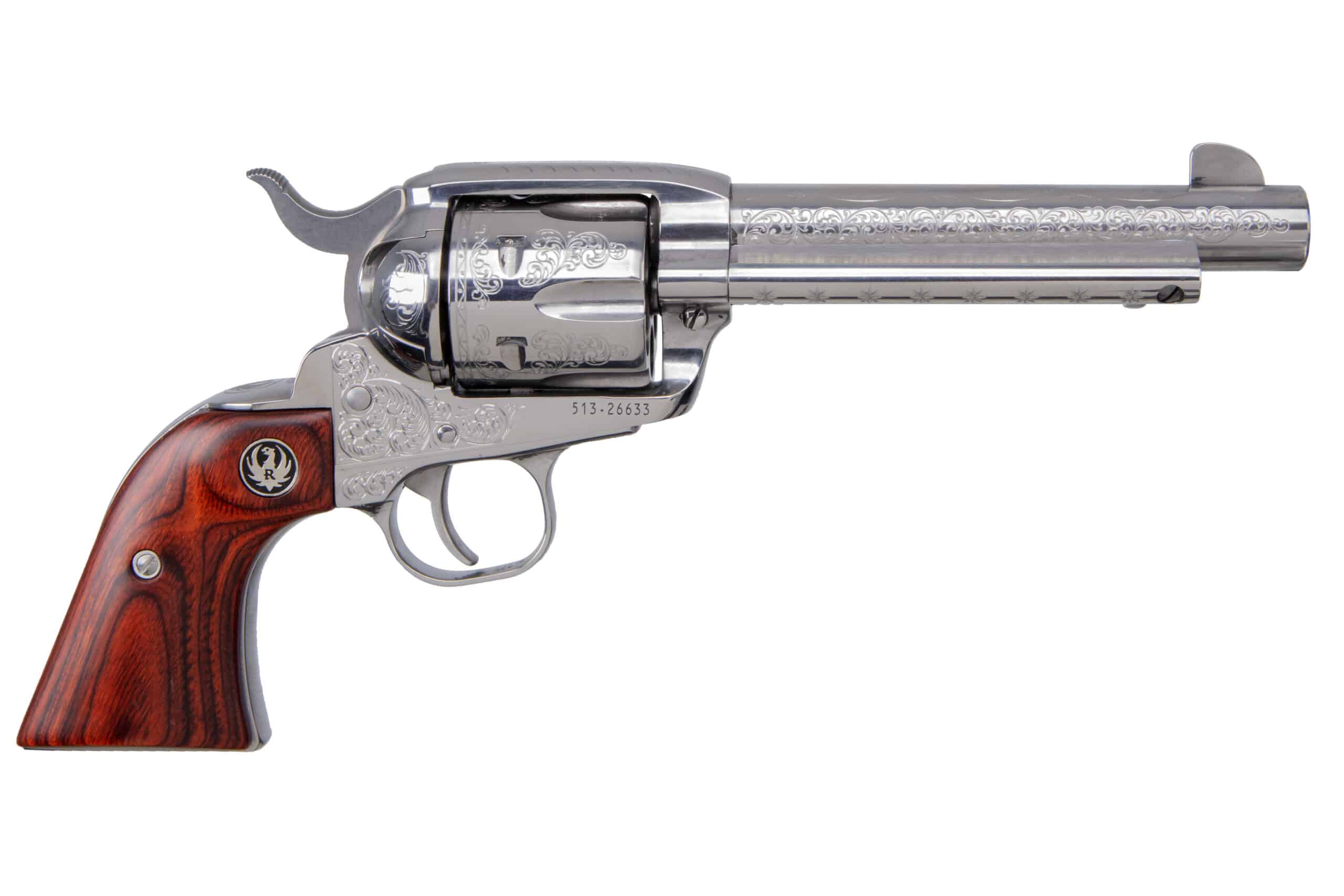 Ruger Vaquero .45 Long Colt engraved stainless 5.5 inch barrel diamond wood grips