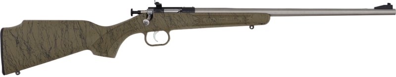 Davey Crickett Crickett .22 LR rifle with tan synthetic stock and stainless barrel, right side view