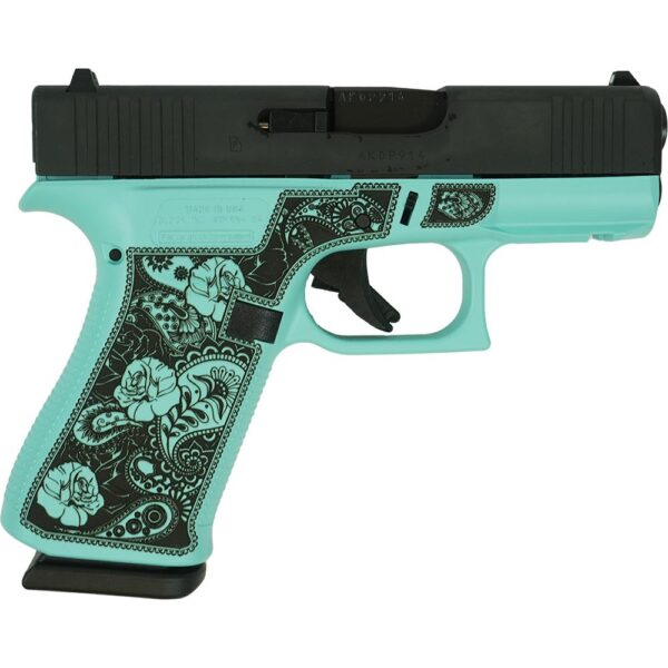 GLUX4350201FRGRFP 1 Glock 43X "Robin's Egg Blue Rose" Frame Handgun 9mm Luger 10rd Magazines(2) 3.4" Barrel Accessory Rail USA Made