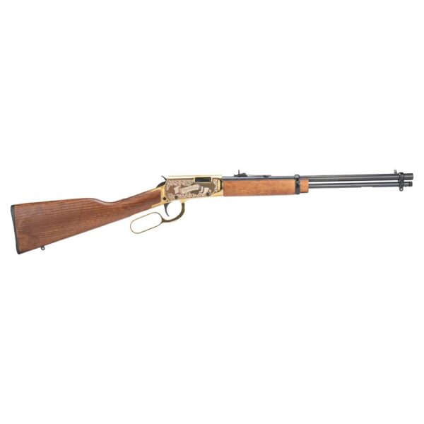 TERL22181WDGWE1 Rossi Rio Bravo Wyatt Earp Engraved PVDD Gold Rifle .22 LR 15rd Capacity 18' Barrel Wood Stock