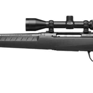 Savage Axis XP Compact left-hand bolt-action rifle with 3-9x40 scope and black synthetic stock