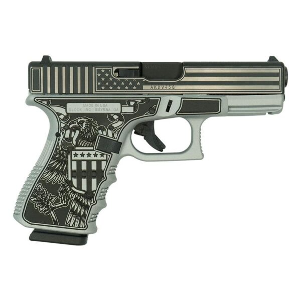 g19 gen3 compact 9mm 4 2 15rd usa trump take america back 0002 right Glock 19 Gen 3 "Trump 2024 Take America Back" Handgun 9mm Luger 15rd Magazines(2) 4" Barrel Austria