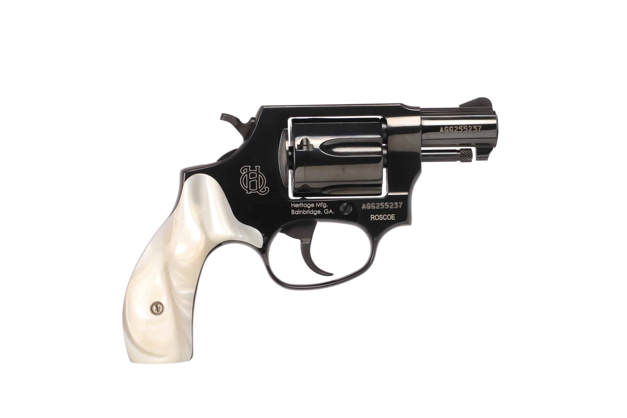 Heritage Arms Roscoe .38 Special 2 inch blued revolver with white pearl grips