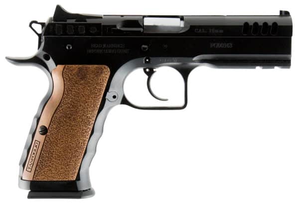 Tanfoglio Stock I 10mm Auto 4.5 inch barrel blued steel pistol with wood grips