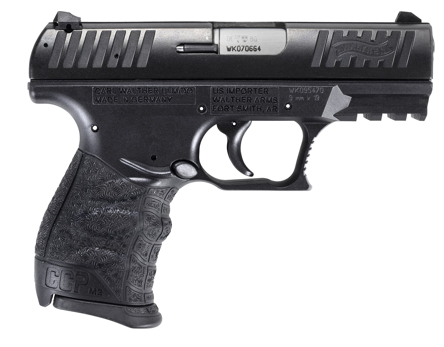 Walther CCP M2+ 9mm pistol with black Cerakote slide and polymer frame, 3.54 inch barrel