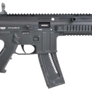 Mauser M-15 SD .22 LR rimfire rifle with faux suppressor and folding synthetic stock in black