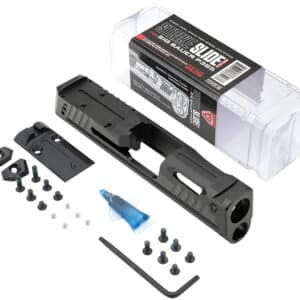 Strike Industries P365-SLIDE-BK Strike Replacement Slide Black Stainless Steel with Ports & Optics Cut for Sig P365 Includes Charging Handle