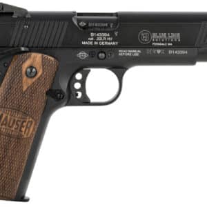 Mauser Rimfire 1911 22 LR pistol with walnut grips and 5-inch barrel in blue finish