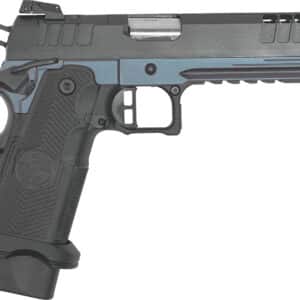 Great Lakes 1911DS Synergy 9mm pistol with 5in barrel, blue titanium frame and black Cerakote slide