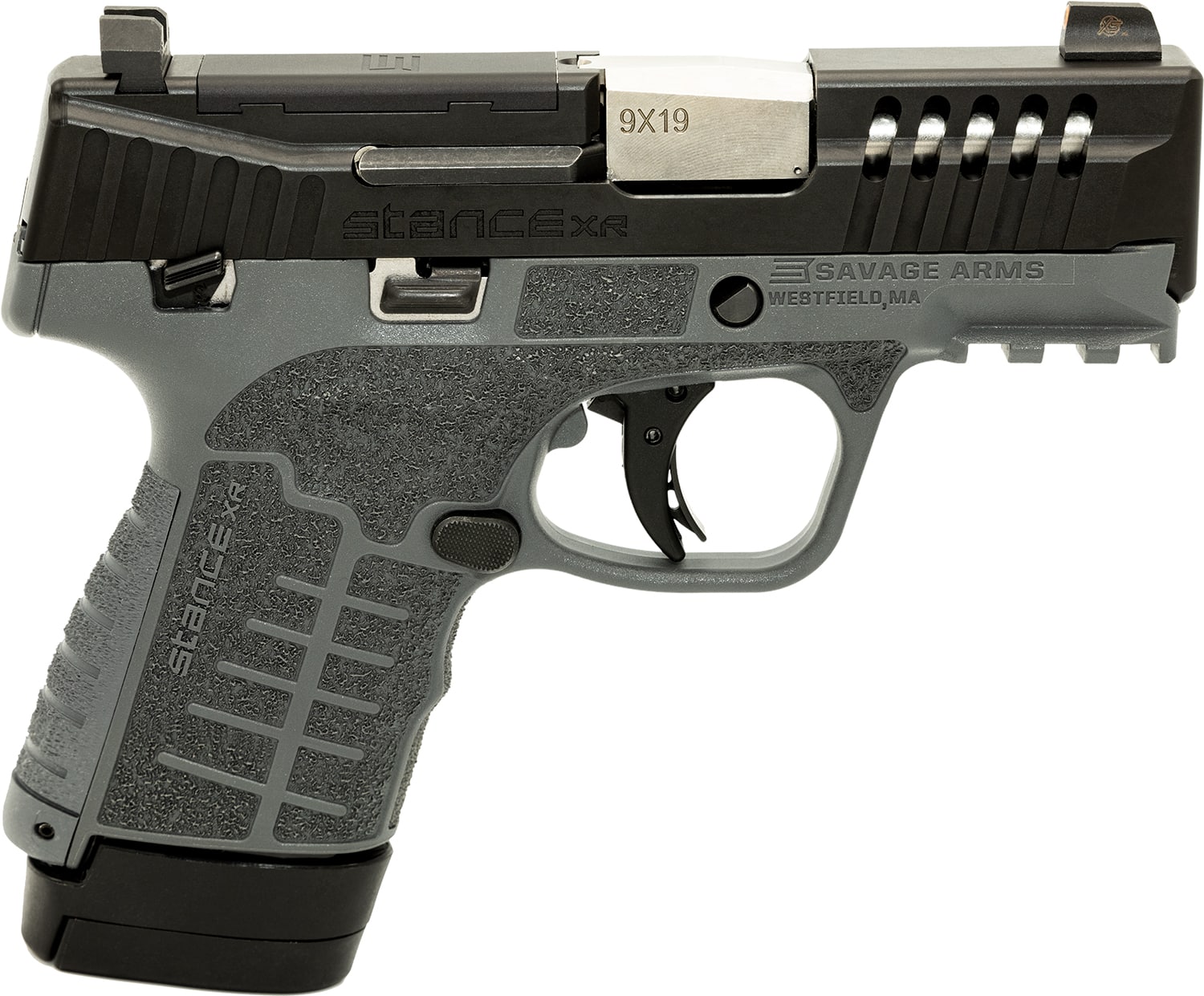 Savage Stance XR 9mm pistol, 3.2" barrel, gray polymer grip, black nitride slide