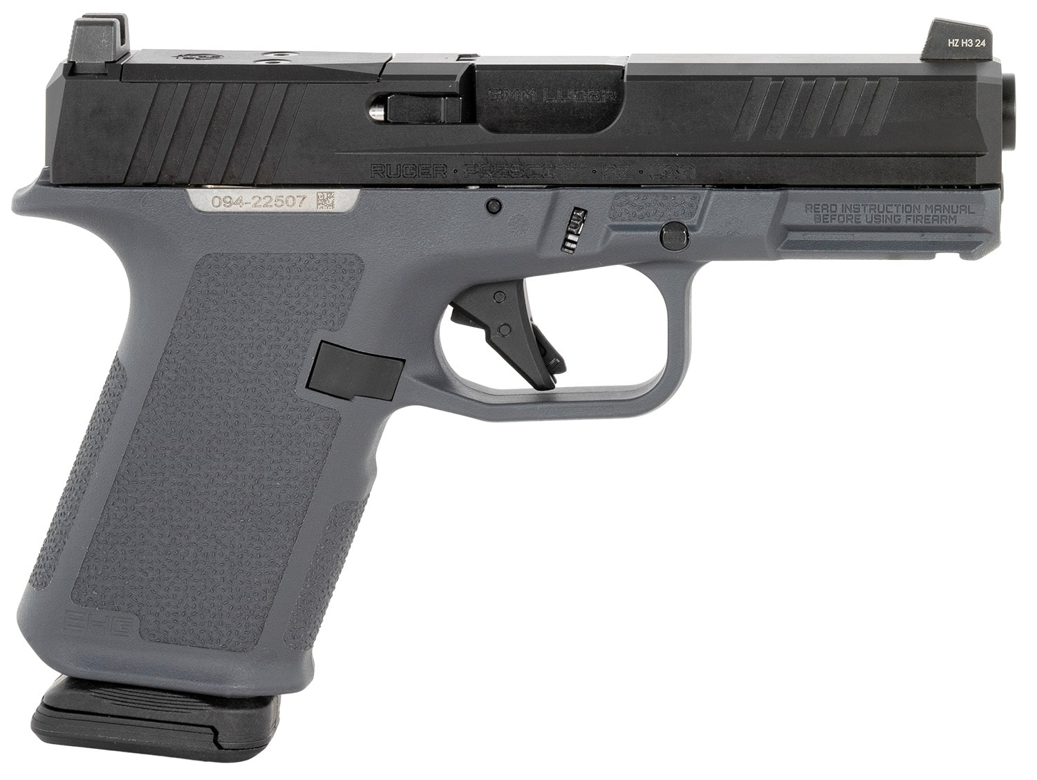 Ruger RXM 9mm pistol, 4-inch barrel, stealth gray Magpul Enhanced Handgun Grip, optic-ready