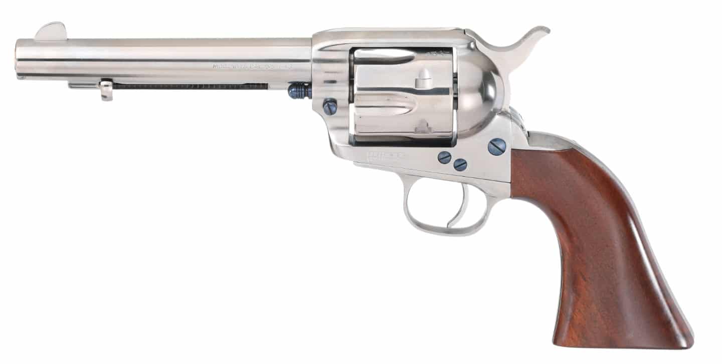 Taylors and Company Gunfighter revolver, nickel finish, 5.5 inch barrel, walnut grip