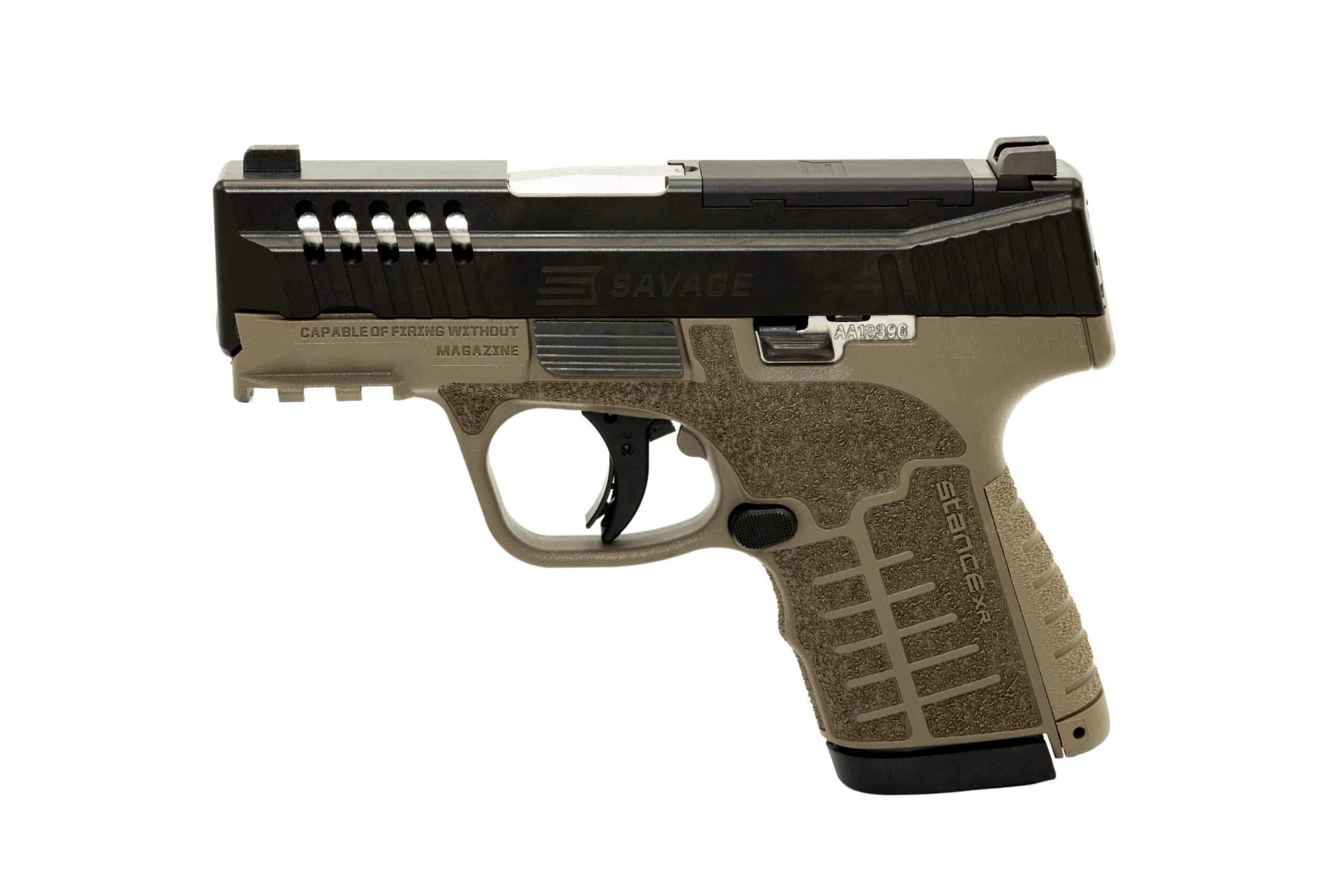 Savage Stance XR 9mm pistol with Flat Dark Earth polymer grip and 3.2-inch barrel