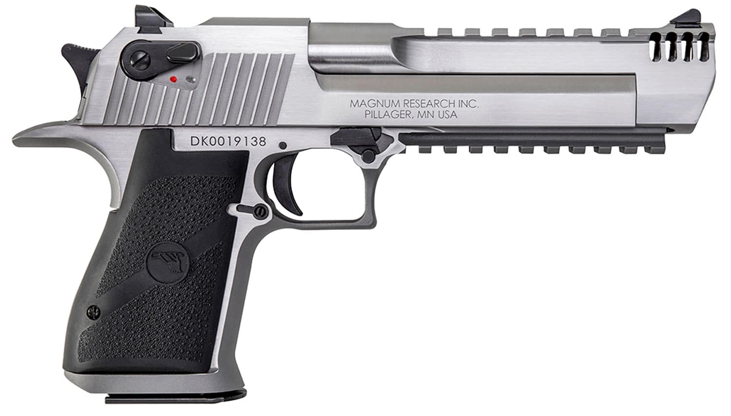 Magnum Research Desert Eagle Mark XIX .50 Action Express 6 inch stainless pistol with integral muzzle brake and rails