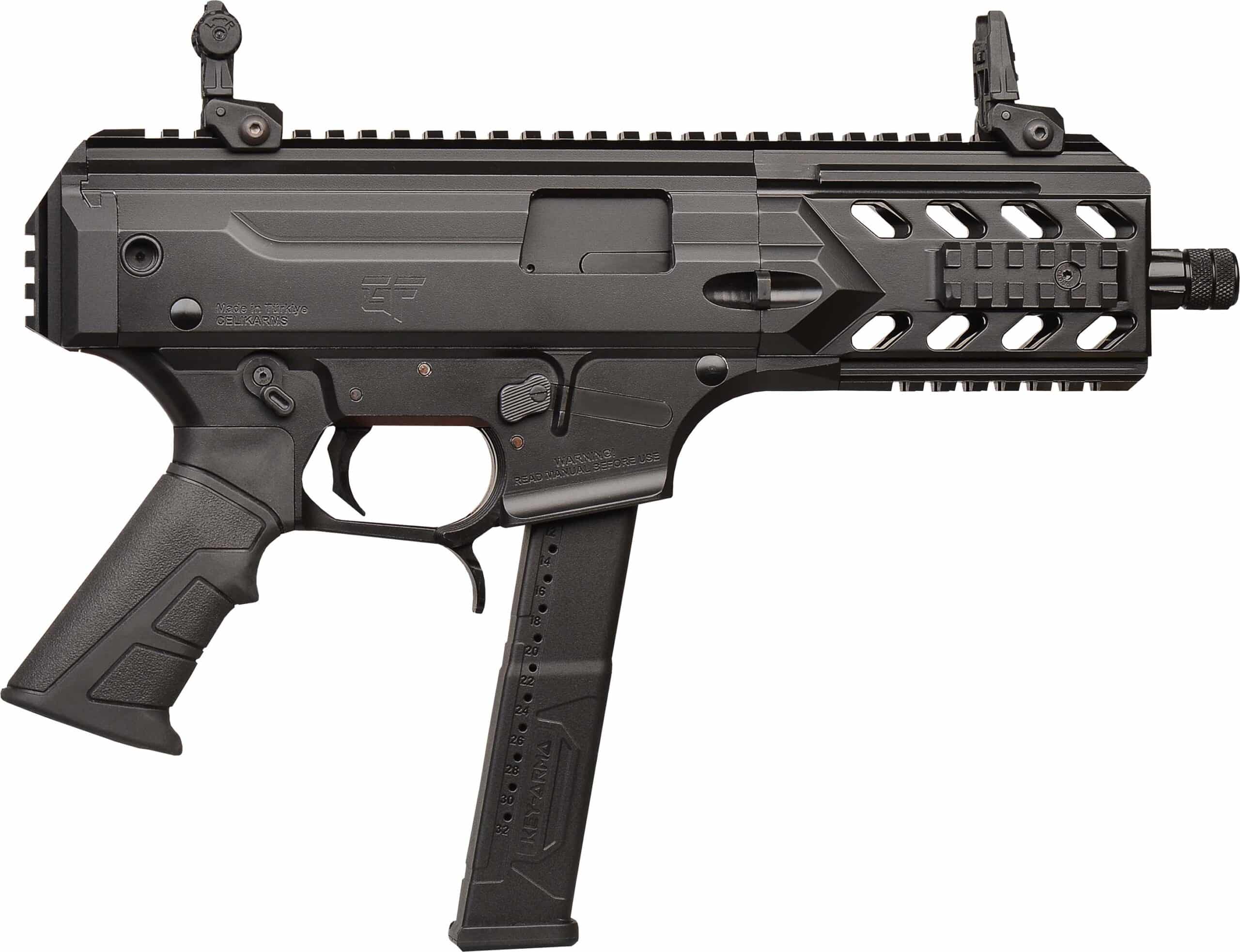 G-Force Arms Blade6 9mm 6-inch black semi-auto pistol with Picatinny rail and flip-up sights