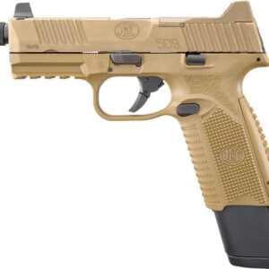 FN 509T Flat Dark Earth 9mm pistol right-side view with threaded barrel