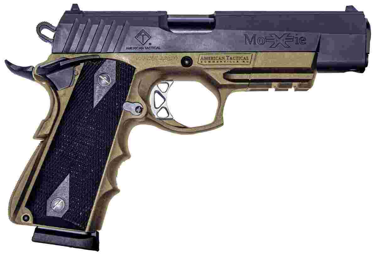 American Tactical FXH-45 Moxie 45 ACP pistol FDE polymer frame black 4140 slide 5-inch barrel