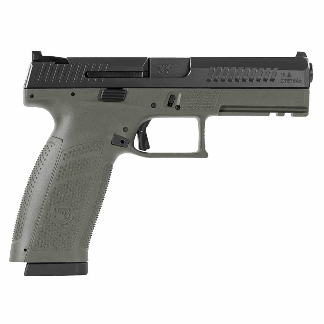 CZ-USA CZ P-10 F 9mm pistol with OD green polymer frame and fixed 3-dot sights