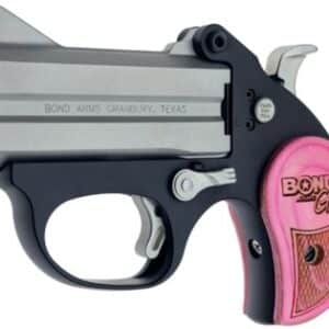 Bond Arms Stinger Girl .380 ACP derringer with stainless 3-inch barrel and pink wood grips