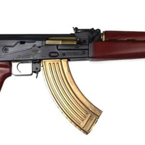Zastava ZPAPM70 7.62x39mm rifle with gold Cerakote barrel and dark walnut furniture