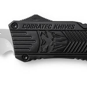 CobraTec Knives LBCTK1LDS CTK-1  Large 3.75" OTF Drop Point Part Serrated D2 Steel Blade/ Black Aluminum Handle Features Glass Breaker Includes Pocket Clip