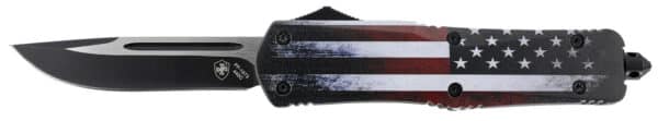 Templar Knife LUS331 US Flag Gen II Large 3.50" OTF Drop Point Plain Black Oxide Stonewashed 440C SS Blade/ 5.25" US Flag Aluminum Handle Features Glass Breaker Includes Pocket Clip/Sheath