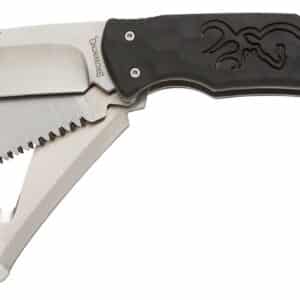 Browning 3220430 Primal Kodiak Slim 3.75" Folding Drop Point/Gut Hook/Saw 8Cr13MoV SS Blade Black Polymer w/Rubber Overmold Handle Includes Nylon Belt Pouch