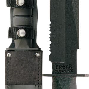 Ka-Bar 1271 Fighter  8" Fixed Clip Point Part Serrated Black 1095 Cro-Van Blade, Black Kraton G Handle, Includes Sheath