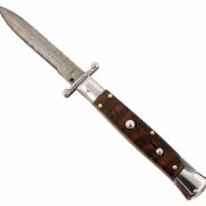 Steel River Knives SGSWRDAM Spartan  3.9" Italian Bayonet Damascus 5.1" Snakewood Buffalo Horn Handle Side Open