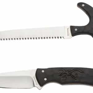 Browning 3220420 Primal Combo  3.75"/5.25" Fixed Drop Point Gut Hook/Skinner, Saw 8Cr13MoV SS Blade, Black Polymer w/Rubber Overmold & Finger Grooves Handle, 2 Piece Set, Includes Sheath