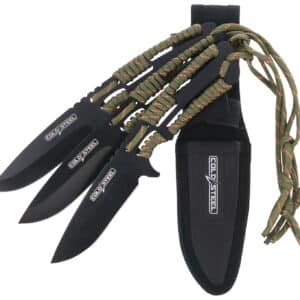Cold Steel CSTH44KVD3PK Throwing Knives  Set of 3 4.40" Fixed Clip Point Plain Black Oxide 420 Stainless Steel Blade, Paracord Wrap Handle
