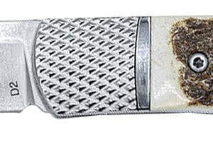 CobraTec Knives CTTHRSTG Trapper Hidden Release 3.12" Flip Open Drop Point Plain Satin D2 Steel Blade, 4.25" Stag Scales Handle