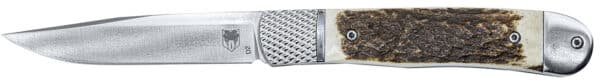 CobraTec Knives CTTHRSTG Trapper Hidden Release 3.12" Flip Open Drop Point Plain Satin D2 Steel Blade, 4.25" Stag Scales Handle