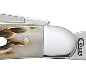 Case 00042 Stockman  Medium 2.57"/1.88"/1.71" Folding Clip Point/Sheepsfoot/Spey Plain Mirror Polished Tru-Sharp SS Blade Peach Seed Jigged Amber Bone Handle