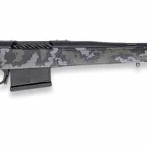 Weatherby 307 Range XP rifle with green/grey/black synthetic adjustable stock and threaded Cerakote barrel