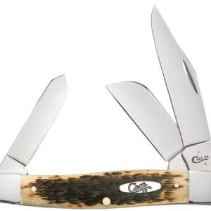 Case 00204 Stockman  Large 3.30"/2.30"/2.20" Folding Clip Point/Pen/Sheepsfoot Plain Mirror Polished Carbon Steel Blade, Peach Seed Jigged Amber Bone Handle
