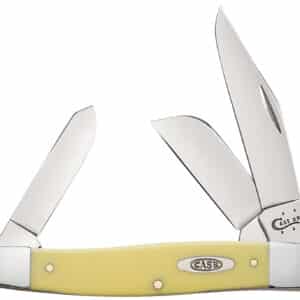 Case 00203 Yellow Synthetic Stockman Folding Clip Point/Spey Plain Tumble Polish Carbon Steel Blade/Smooth Yellow Synthetic Handle