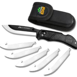Outdoor Edge RL10C RazorLite  3.50" Folding Plain Black Oxide 420J2 SS Blade, Black TPR Handle